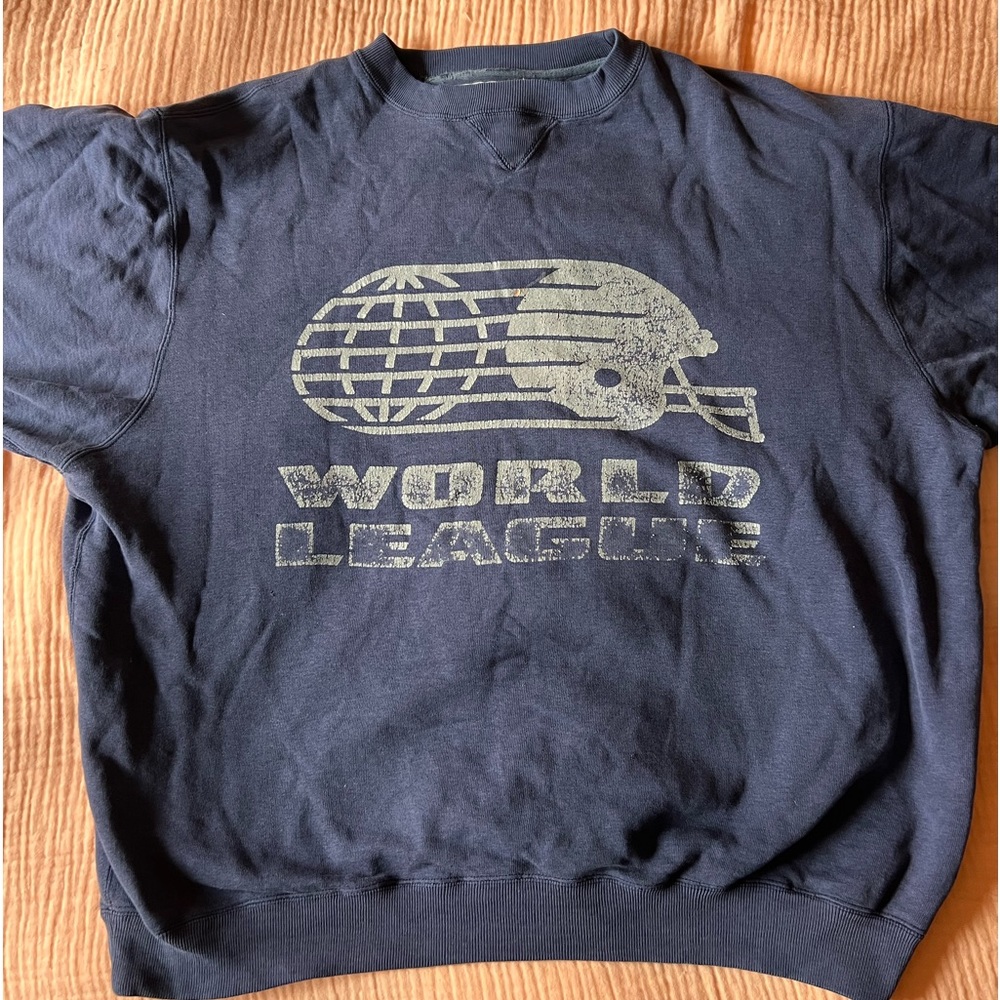 RARE 90s World League American Football Blue Pullover Sweatshirt XL Logo 7 WLAF - Picture 3 of 10